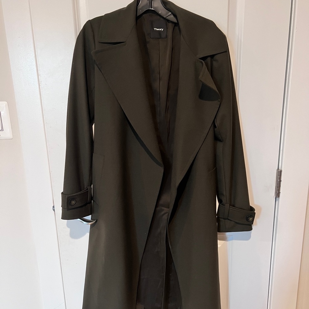 Theory dark green trench coat